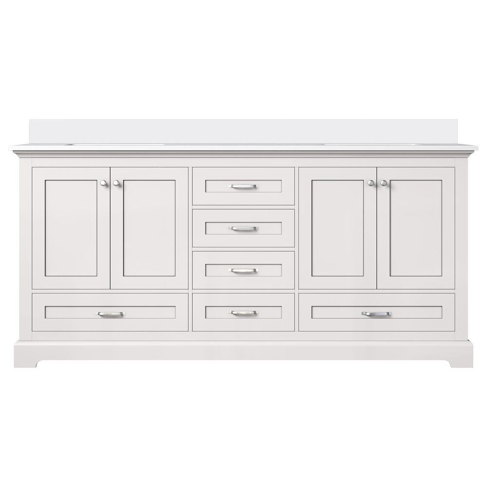Lexora Home Dukes 72&quot; Double Bathroom Vanity in White with 2 cm White Cultured Marble Top and Rectangular Sinks, , large