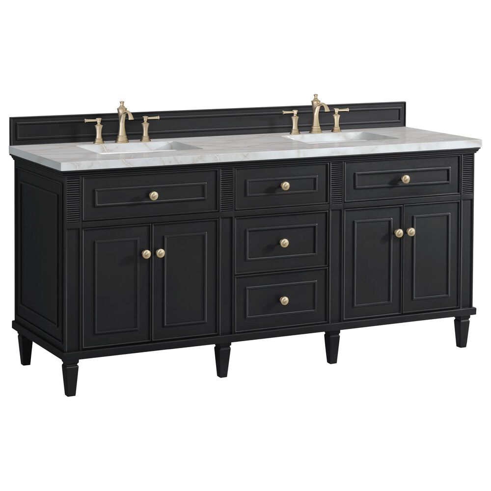 James Martin Vanities Lorelai 72" Double Bathroom Vanity in Black Onyx with 3 cm Eternal Jasmine Pearl Silestone Top, Rectangular Sinks and FreePower Wireless Charger, , large