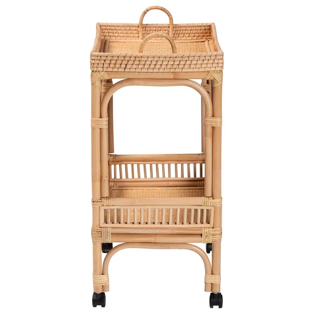 Baxton Studio Lombok Rattan Wine Cart in Natural Brown, , large