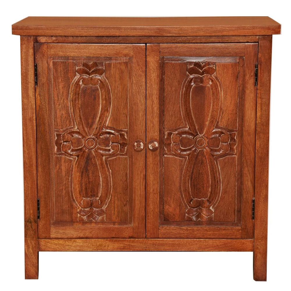 The India Connection LLC Sakandi 2-Door Carved Cabinet in Brown, , large