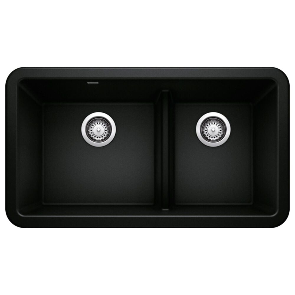 Blanco Ikon 33" Apron Double Bowl Farmhouse Sink with Low Divide in Coal Black, , large