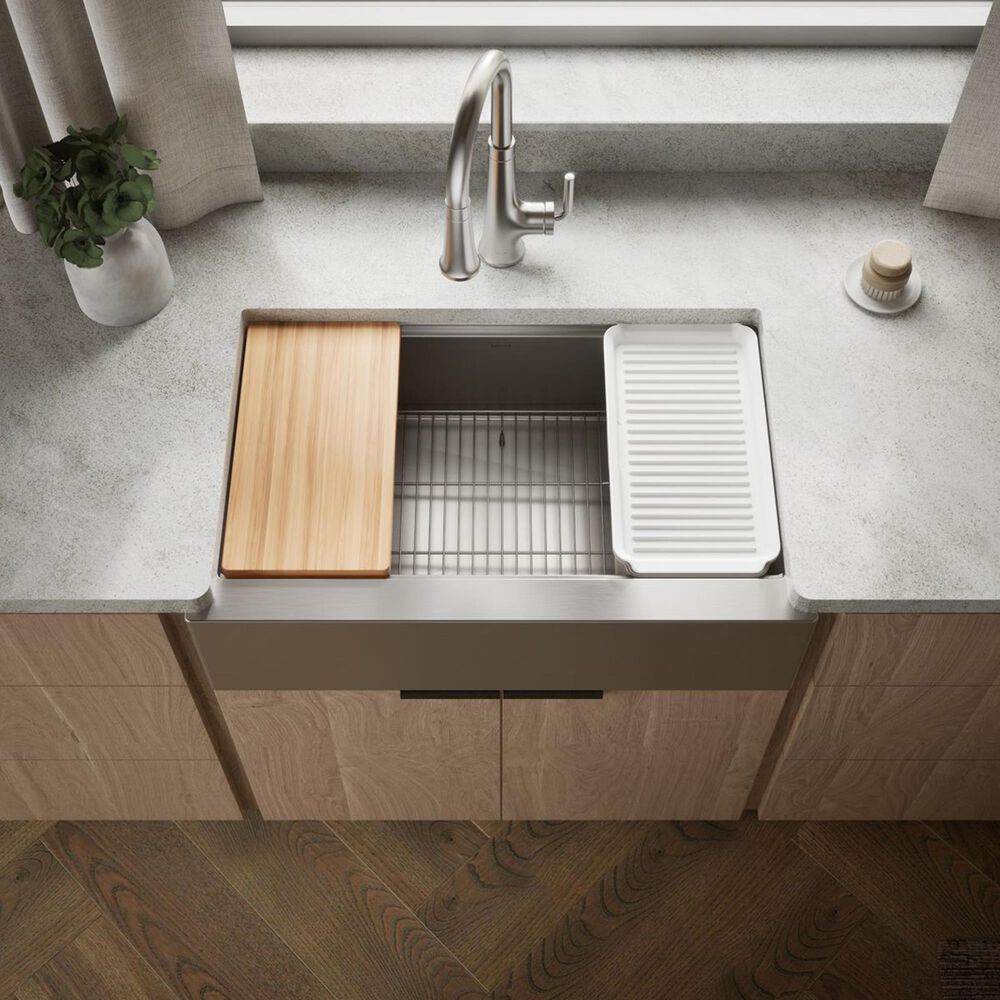 Kohler Strive 32.5" Undermount Single-Bowl Workstation Kitchen Sink in Stainless Steel, , large