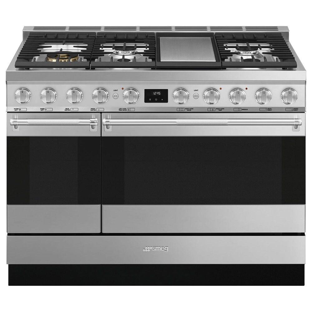 SMEG 5.95 Cu. Ft. Freestanding Double Oven Dual Fuel Range in Stainless Steel, , large