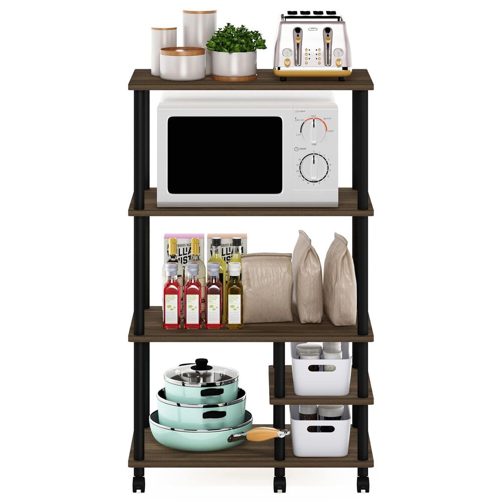 HOMLUX Turn-N-Tube 4-Tier Kitchen Storage Cart in Columbia Walnut and Black, , large