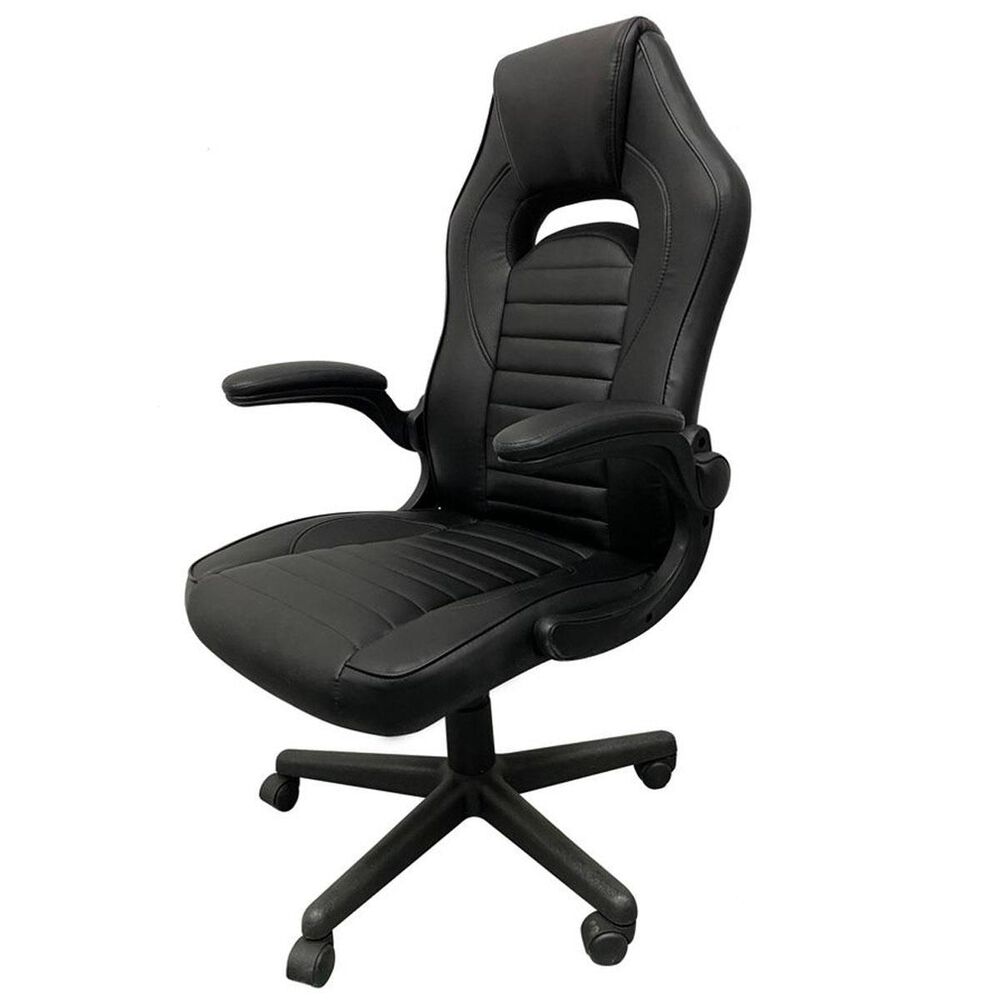 Global Seating Bonded Leather Gaming Chair in Black, , large