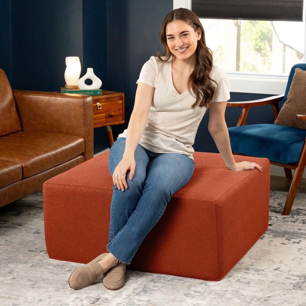 Jaxx Fairlie Boucle Fabric Ottoman in Terra Cotta, , large