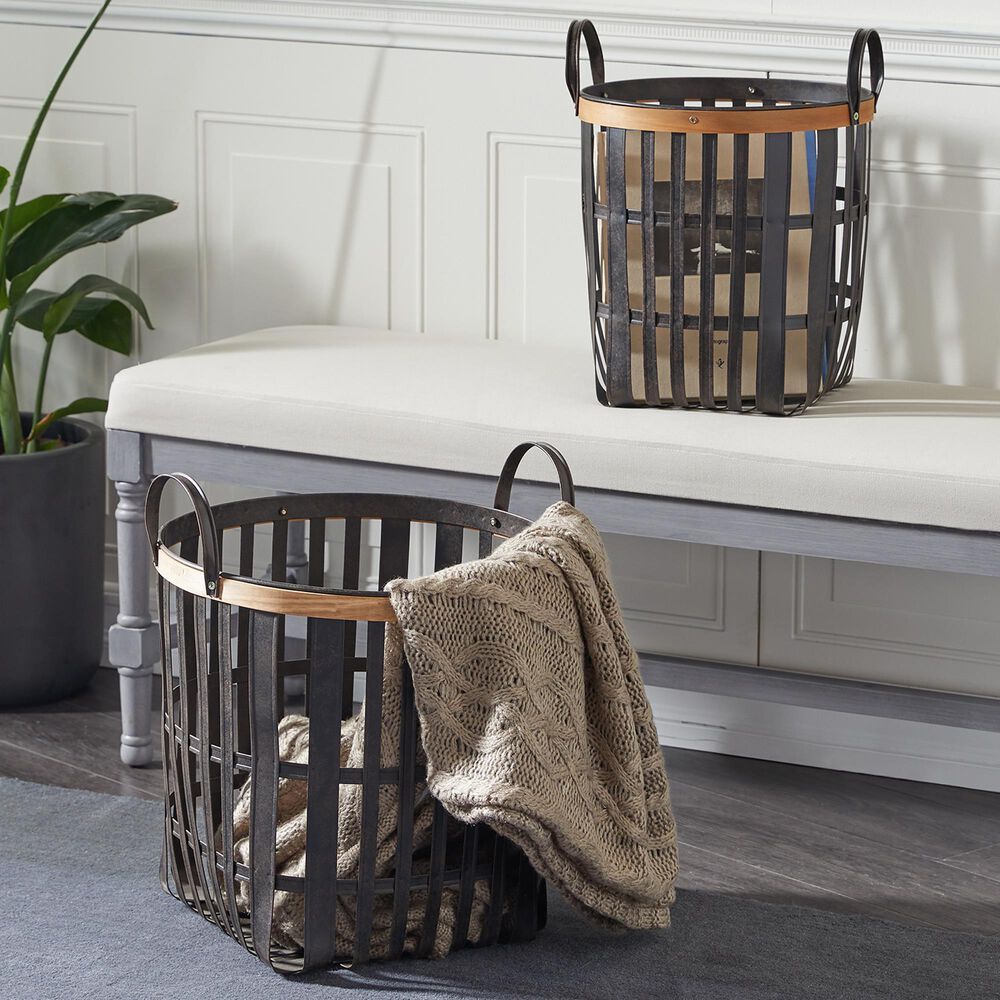 Maple and Jade Farmhouse Bamboo Storage Basket in Coal Black and Brown &#40;Set of 2&#41;, , large