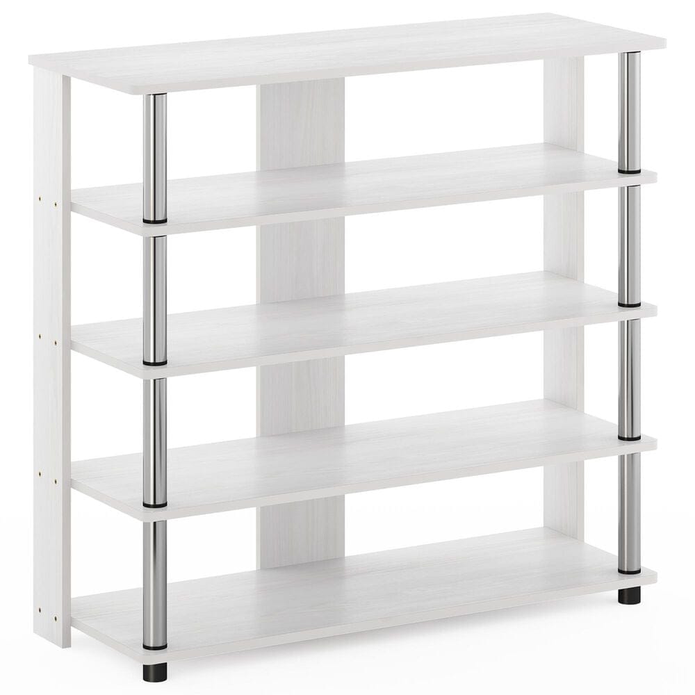 HOMLUX 5-Tier Shoe Rack in White Oak and Stainless Steel, , large