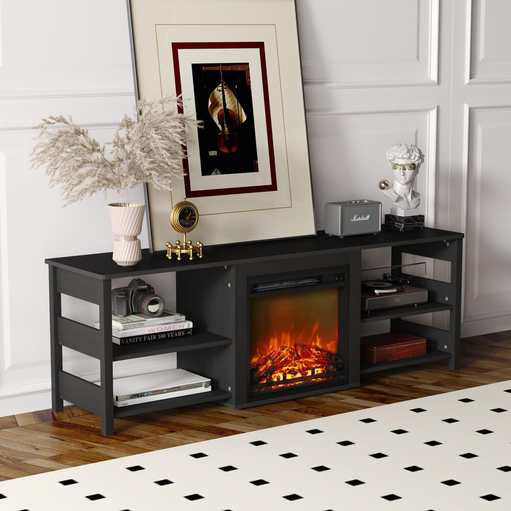 Noviland 63&quot; Fireplace TV Stand with Storage Shelves in Americano, , large