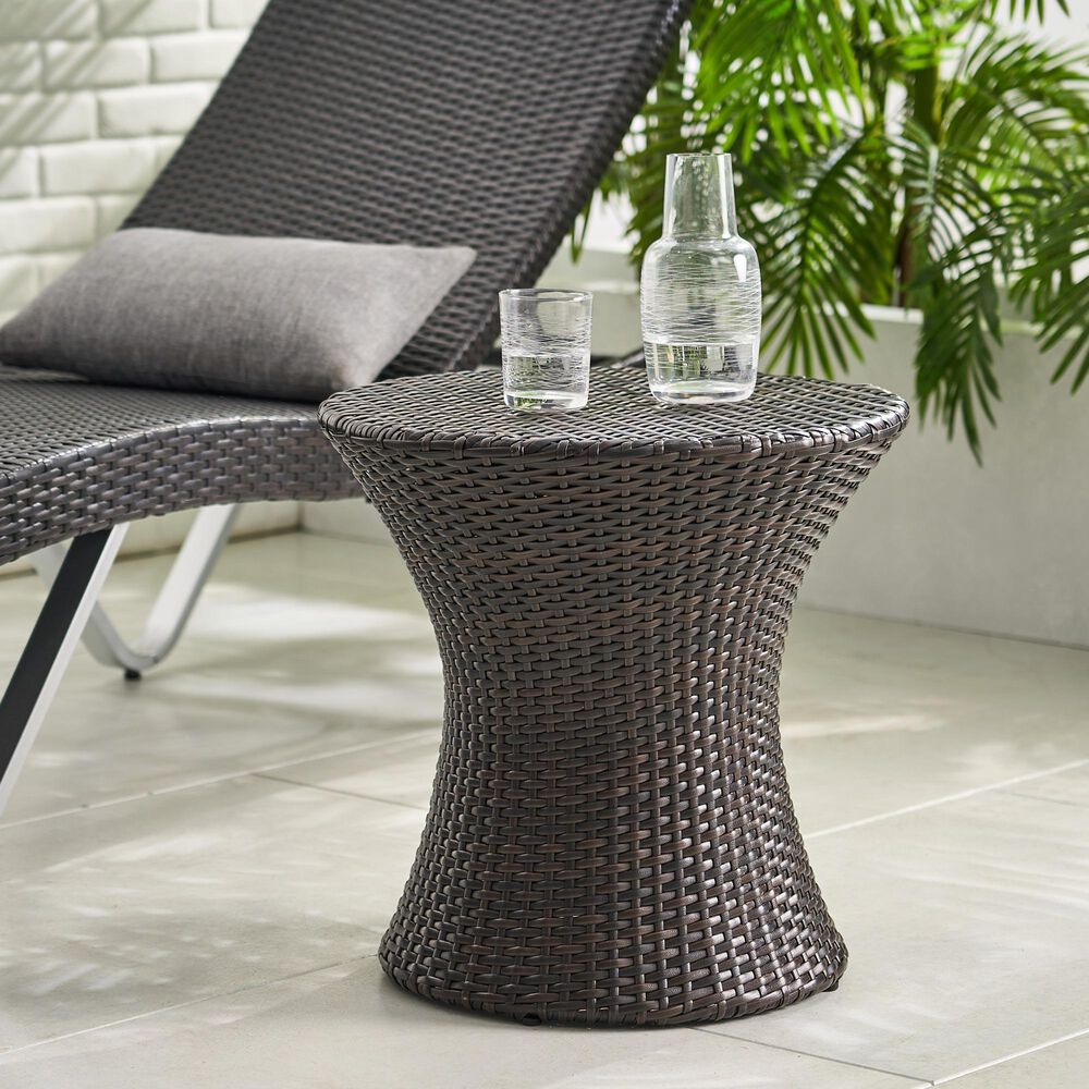 Hearth and Haven Kono Outdoor Hourglass End Table in Brown, , large