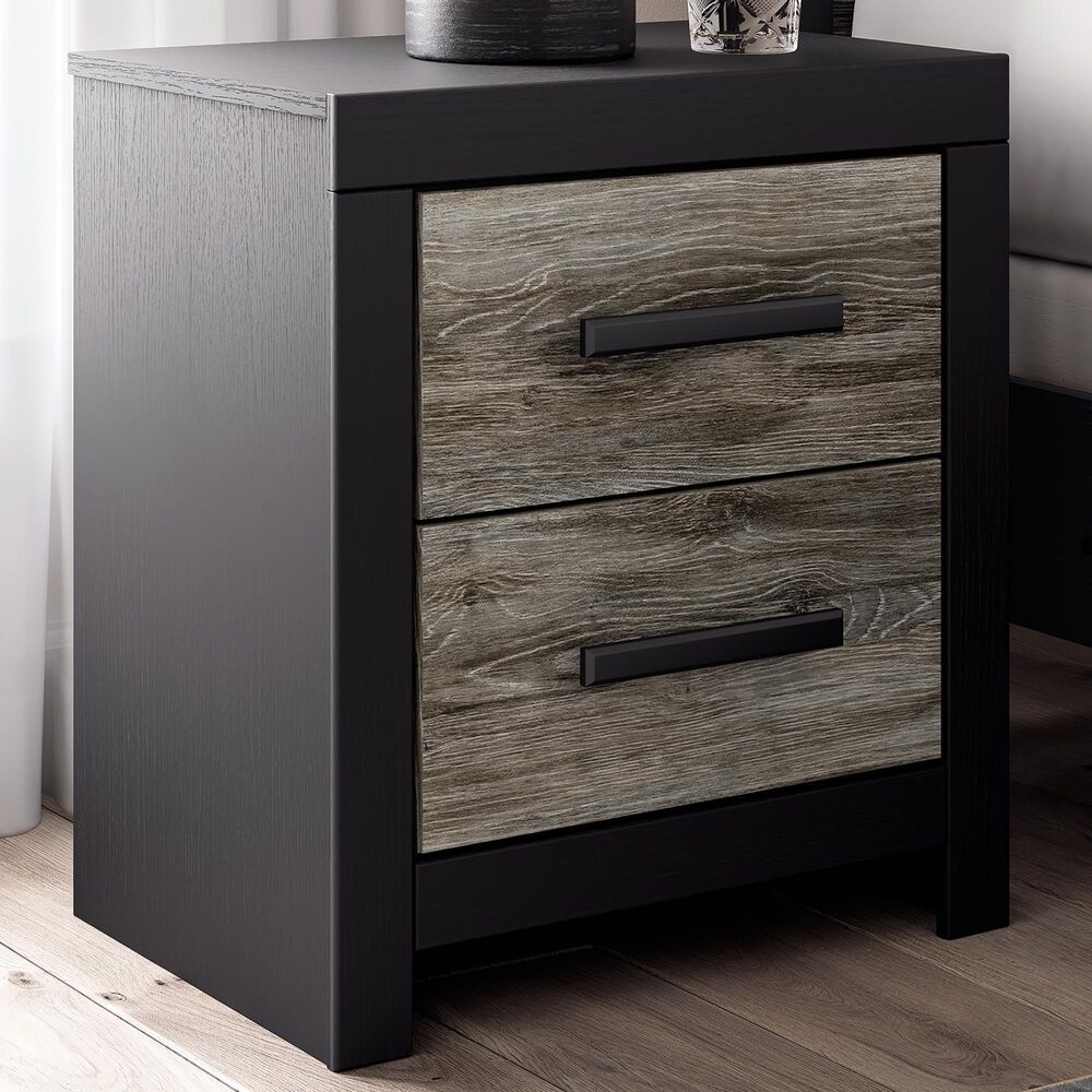 Ashley Broachmyn 2 Drawer Nightstand in Rustic Gray and Matte Black, , large