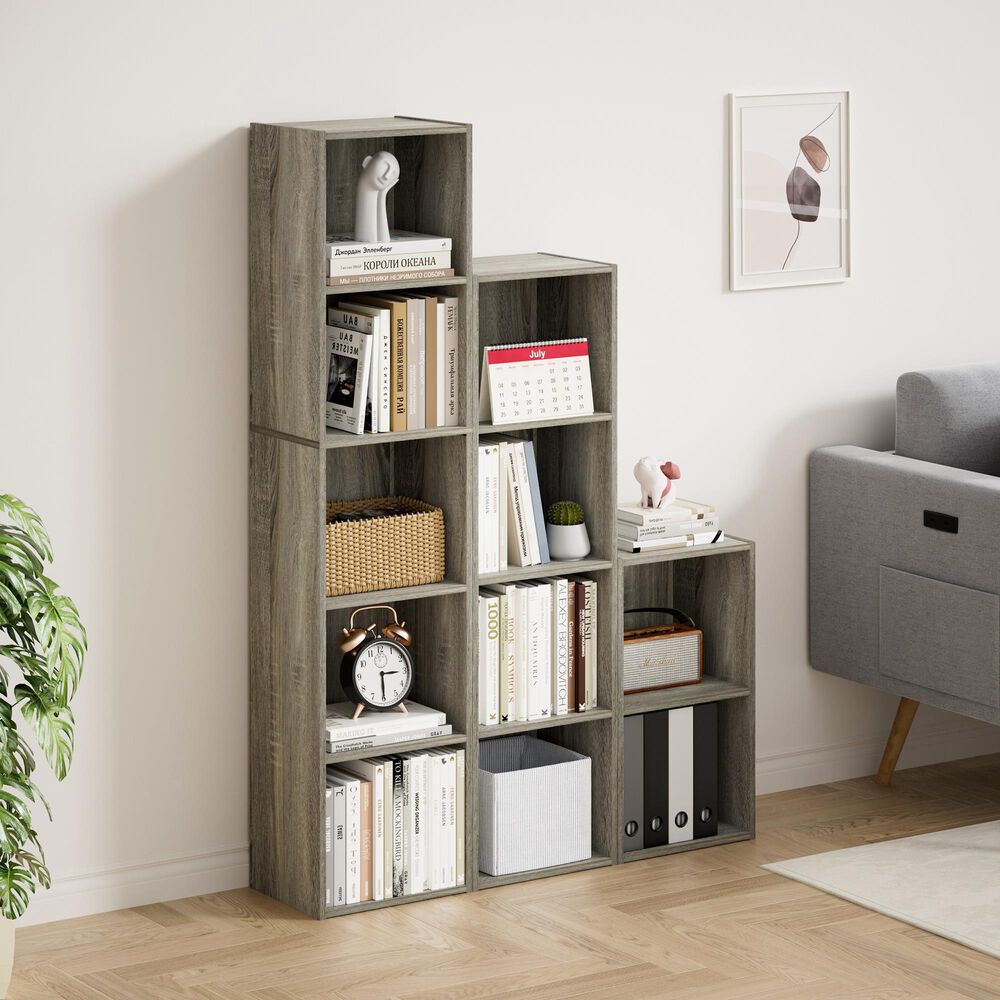 HOMLUX 2-Tier Open Shelf Bookcase in French Oak, , large