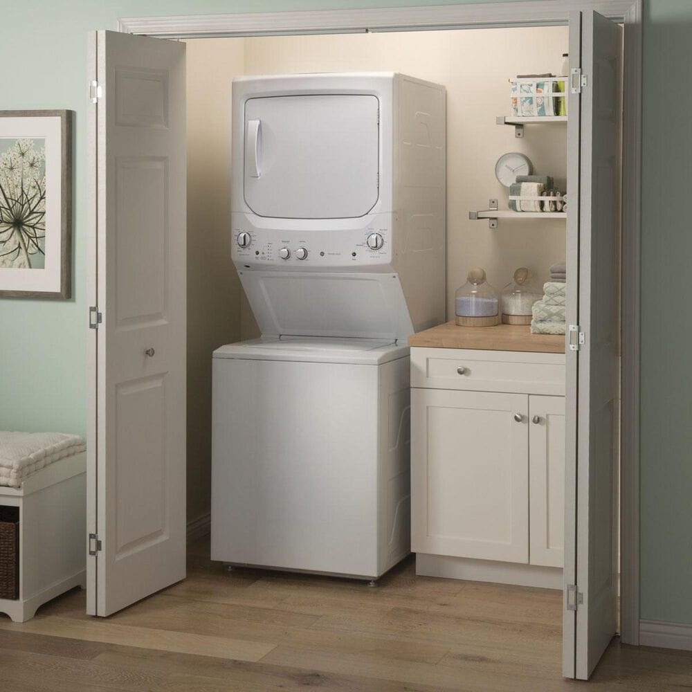 GE Appliances 27" Spacemaker Stack Washer With Electric Dryer in White, , large