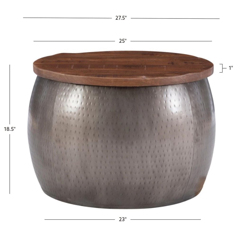 Linon Home Decor Royce 27" Drum Coffee Table with Storage in Brass, , large