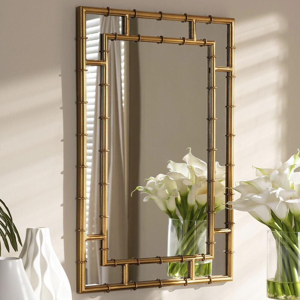 Baxton Studio Adra Accent Wall Mirror in Antique Gold, , large