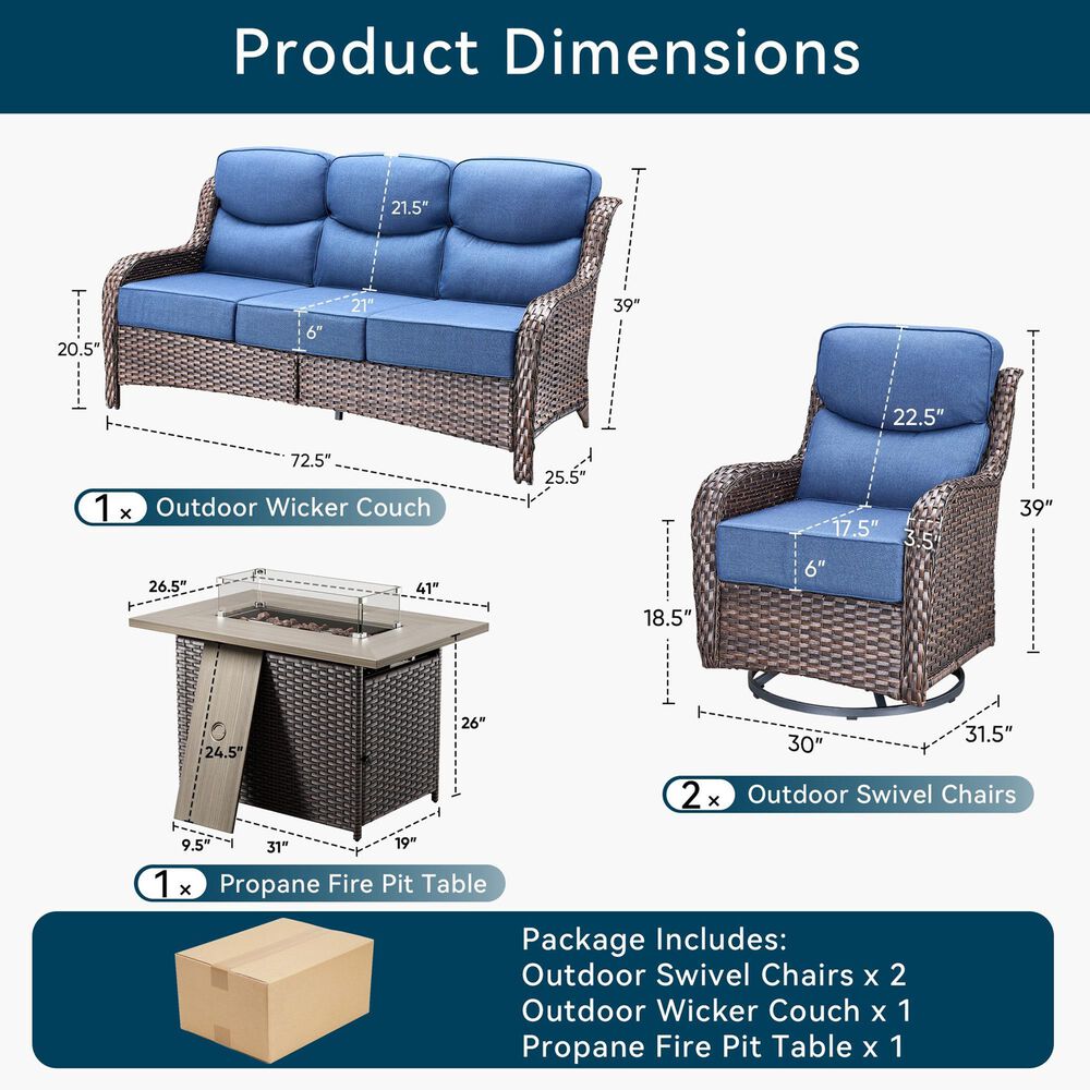 Sunwell Garden 4-Piece Firepit Set in Navy, , large