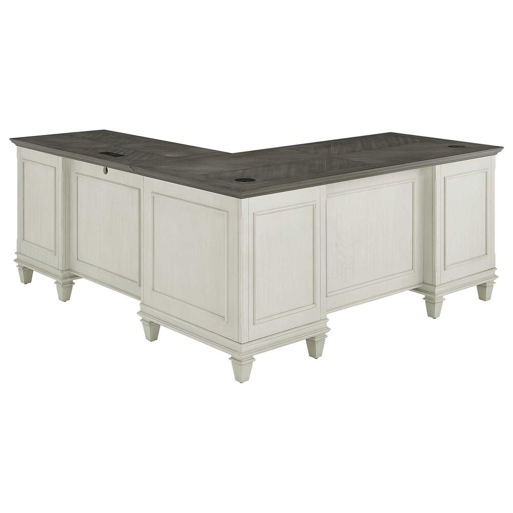 Wycliff Bay Hartford 4-Piece L-Shaped Desk with Bookcase and Lateral File Set in Antique White and Gray, , large