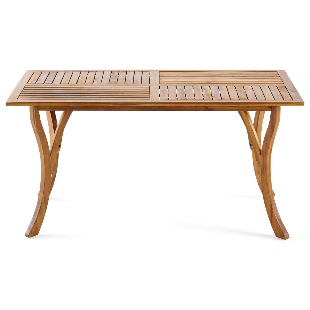 Hearth and Haven Outdoor 59 Inch Rectangular Solid Wood Table Dining Table in Teak, , large