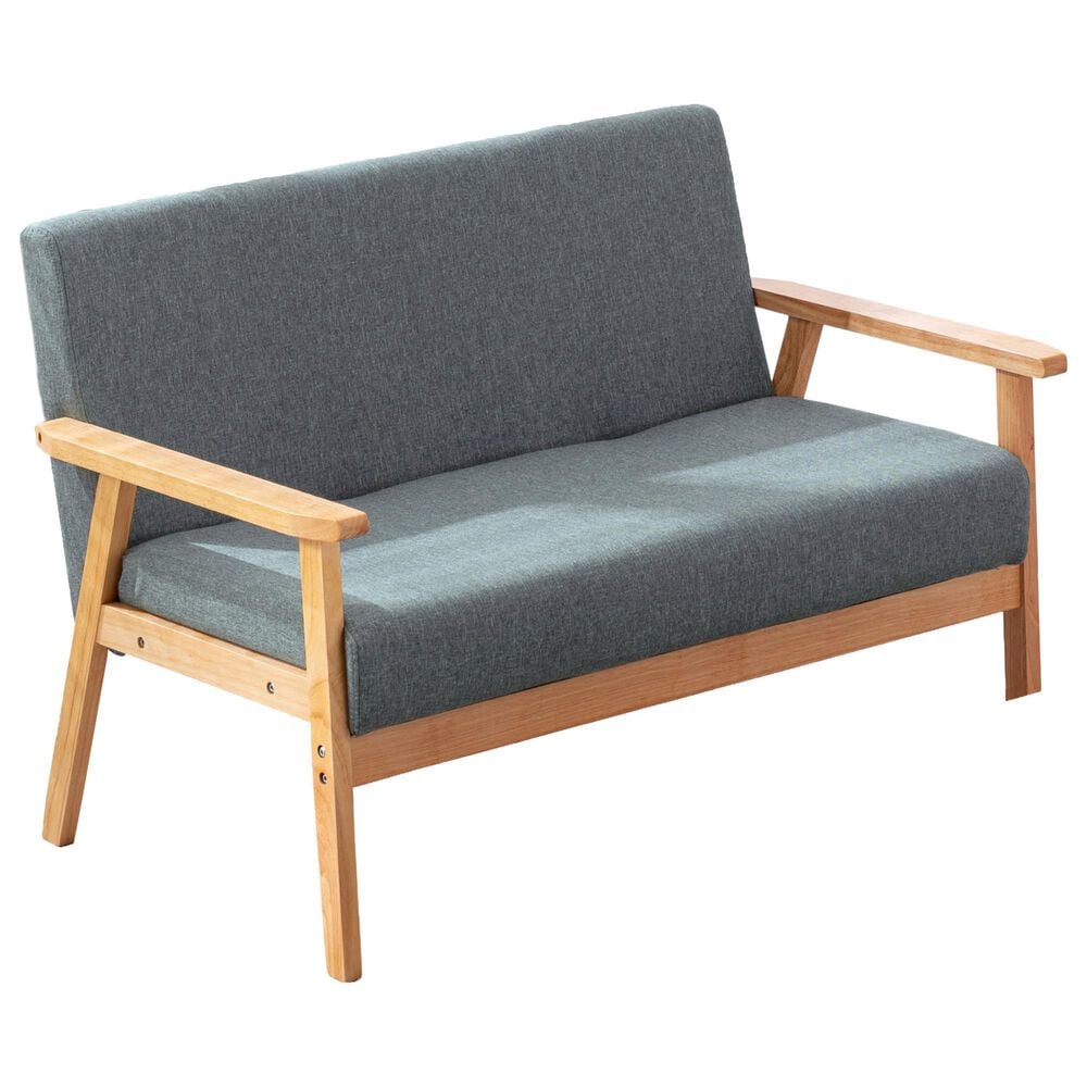 HOMLUX 45" Stationary Loveseat with Solid Wood Arms in Gray, , large