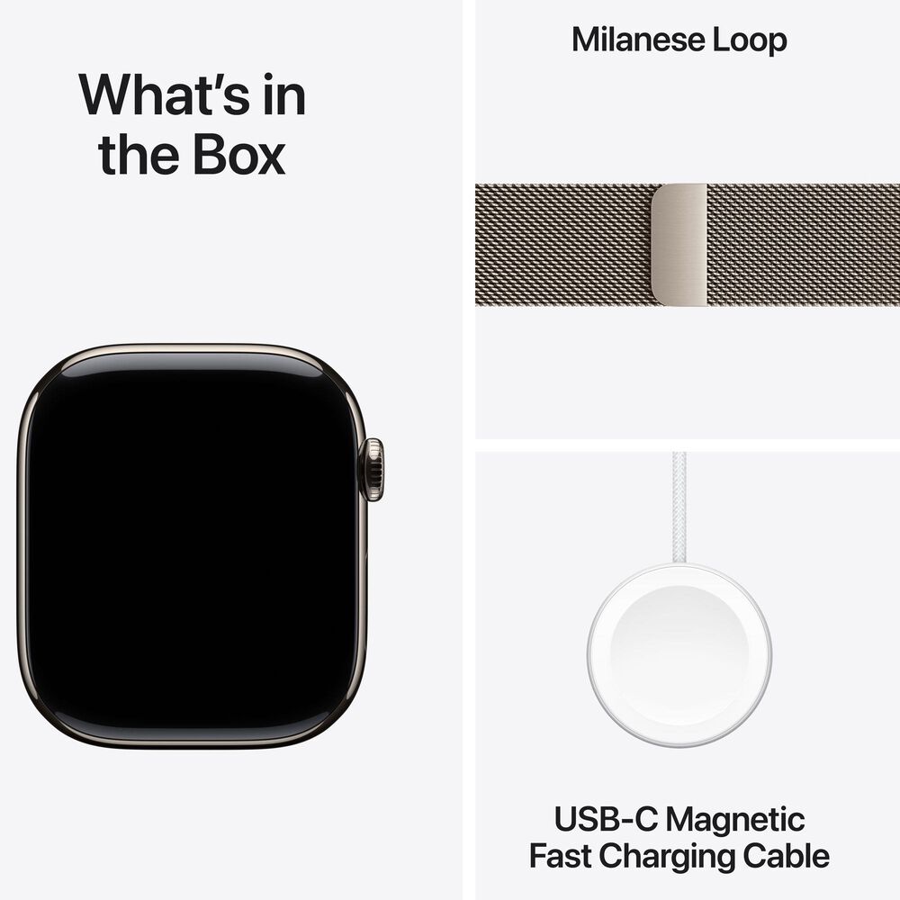 Apple Watch Series 10 GPS + Cellular 46mm Natural Titanium Case with Natural Milanese Loop - S/M, , large