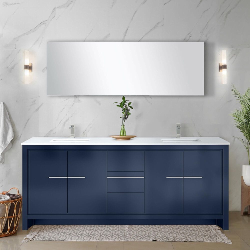 Lexora Home Lafarre 80&quot; Double Bathroom Vanity in Navy Blue with 2 cm White Quartz Top and Rectangular Sinks, , large