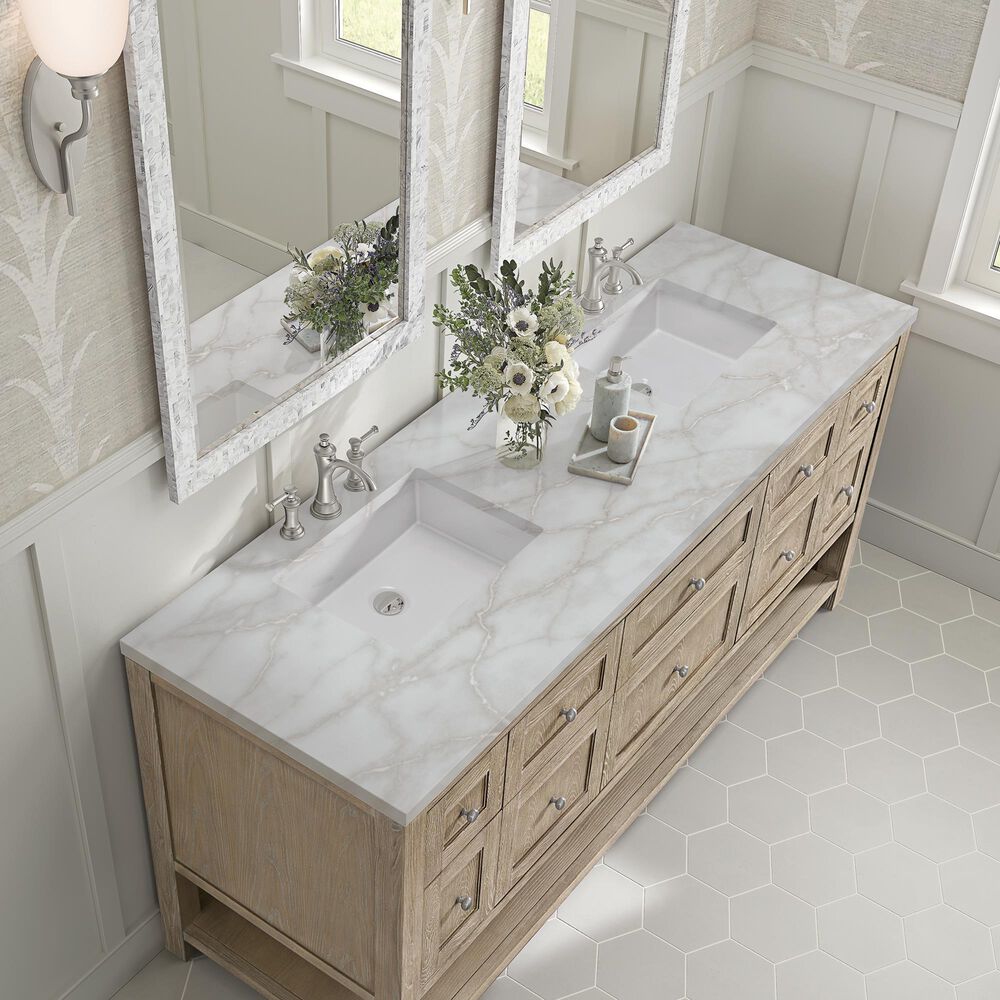 James Martin Vanities Breckenridge 72" Double Bathroom Vanity in Whitewashed Oak with 3 cm Eternal Jasmine Pearl Silestone Top, Rectangular Sinks and FreePower Wireless Charger, , large