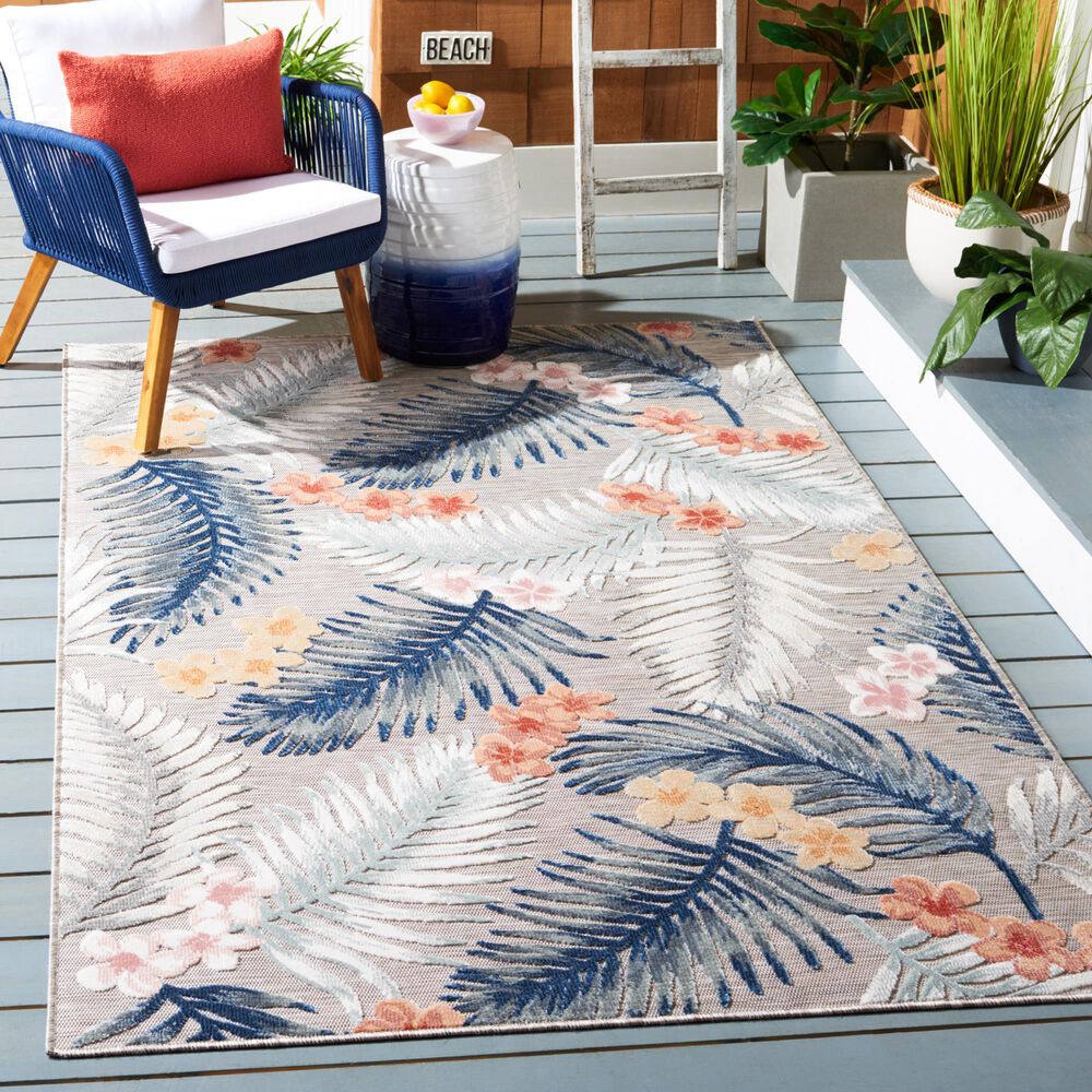 Safavieh Cabana CBN451F 4&#39; x 6&#39; Grey and Navy Indoor/Outdoor Area Performance Rug, , large