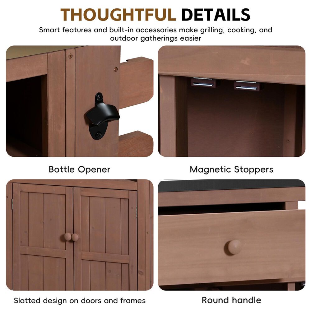 HOMLUX 41.9" Outdoor Extendable Kitchen Island in Brown, , large