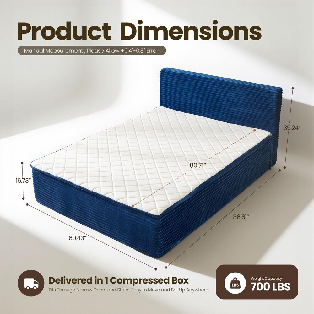 HOMLUX Plush Queen Mattress with Blue Headboard, , large