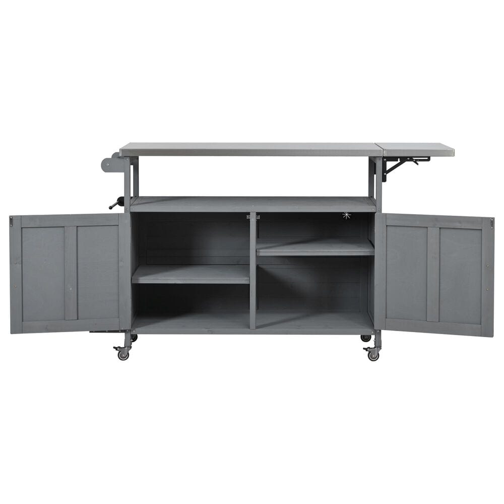 Hearth and Haven Outdoor Kitchen Island Cart with Adjustable Shelves and Stainless Steel Top in Gray, , large