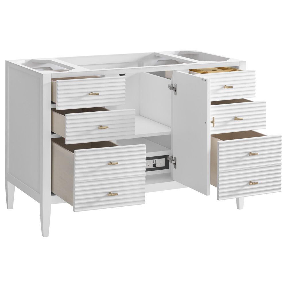 James Martin Vanities Myrrin 48" Vanity in Bright White with 3 cm Charcoal Soapstone Quartz Top, , large