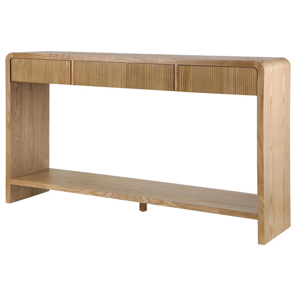 Hearth and Haven 3-Drawer Console Table with Open Shelf in Brown, , large
