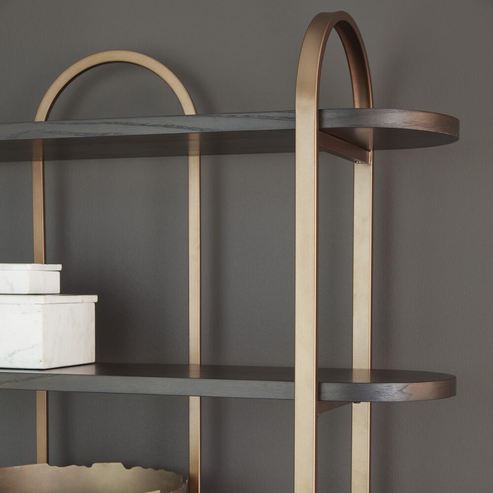 Ashley Brentmour 7-Shelf Bookcase in Dark Brown and Gold, , large