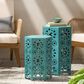Hearth and Haven Eliana 2-Piece Outdoor Hexagon Metal Side Table Set with Sunburst Cut Out Design in Teal, , large