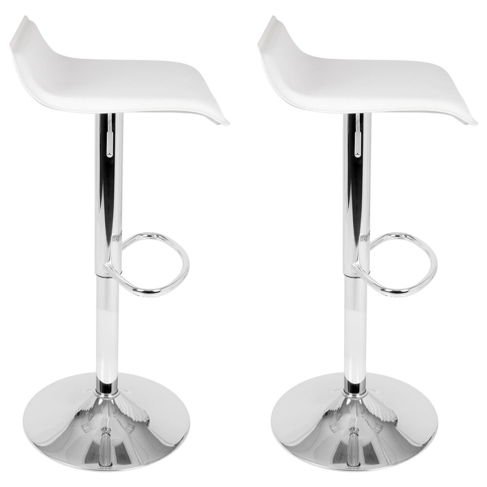 Lumisource Ale Swivel Adjustable Barstool with White Seat in Chrome &#40;Set of 2&#41;, , large