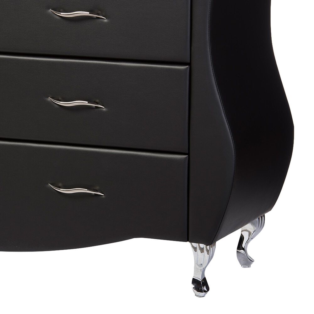 Baxton Studio Enzo 6-Drawer Dresser with Black Upholstered in Stainless Steel, , large