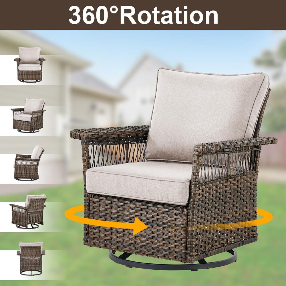 Sunwell Garden 5-Piece Patio Conversation Set with Swivel Chairs in Beige, , large