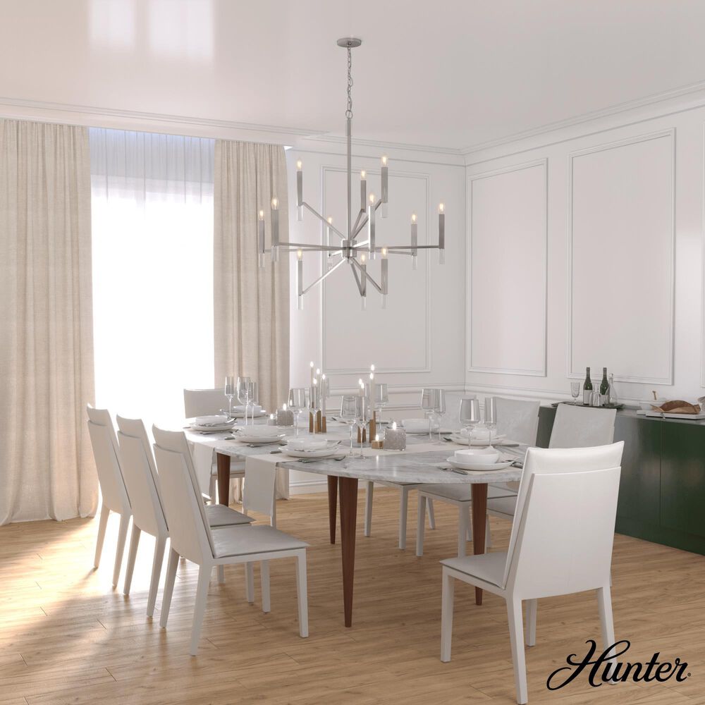 Hunter Sunjai 12-Light Chandelier in Brushed Nickel, , large