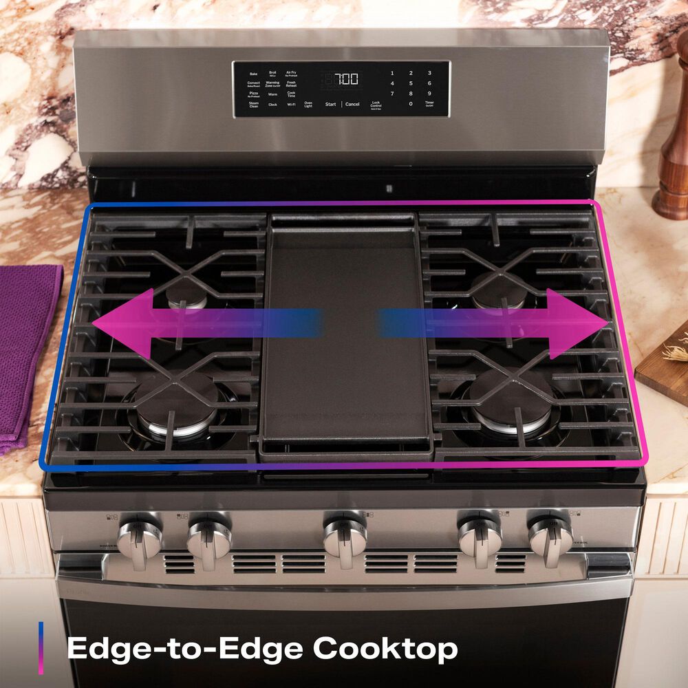 GE Profile 5.3 Cu. Ft. Smart Freestanding Gas Range with No Preheat Air Fry in Stainless Steel, , large