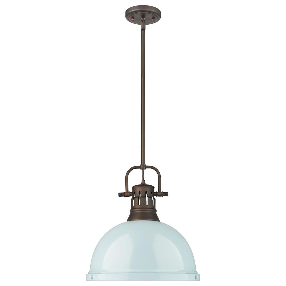 Golden Lighting Duncan 1-Light Pendant with Rod and Seafoam Shade in Rubbed Bronze, , large