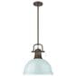 Golden Lighting Duncan 1-Light Pendant with Rod and Seafoam Shade in Rubbed Bronze, , large