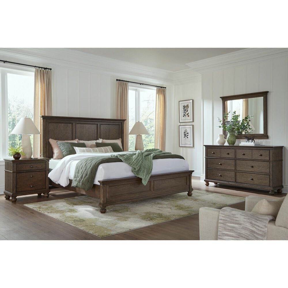 Riva Ridge Oxford Queen Panel Bed in Cocoa with USB Ports, , large