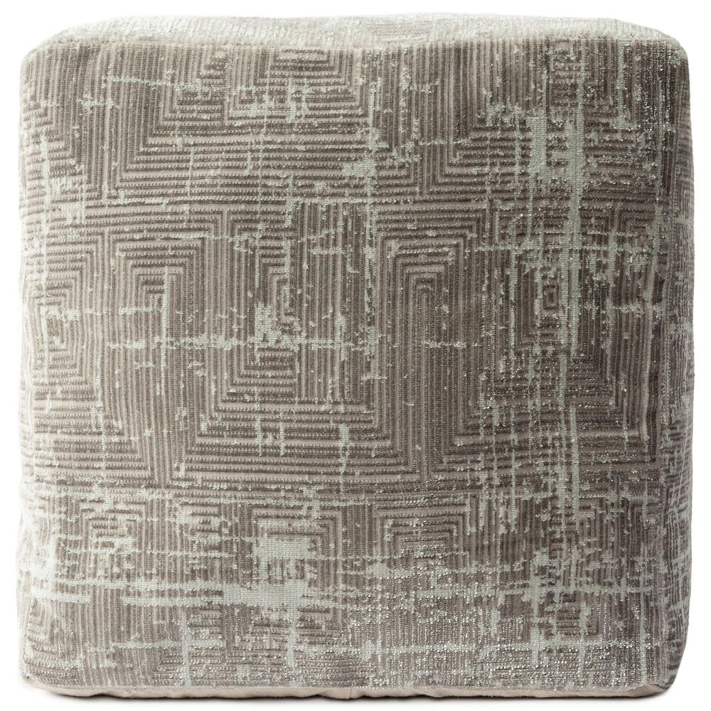 LR Home 18" Square Pouf in Gray and Beige, , large