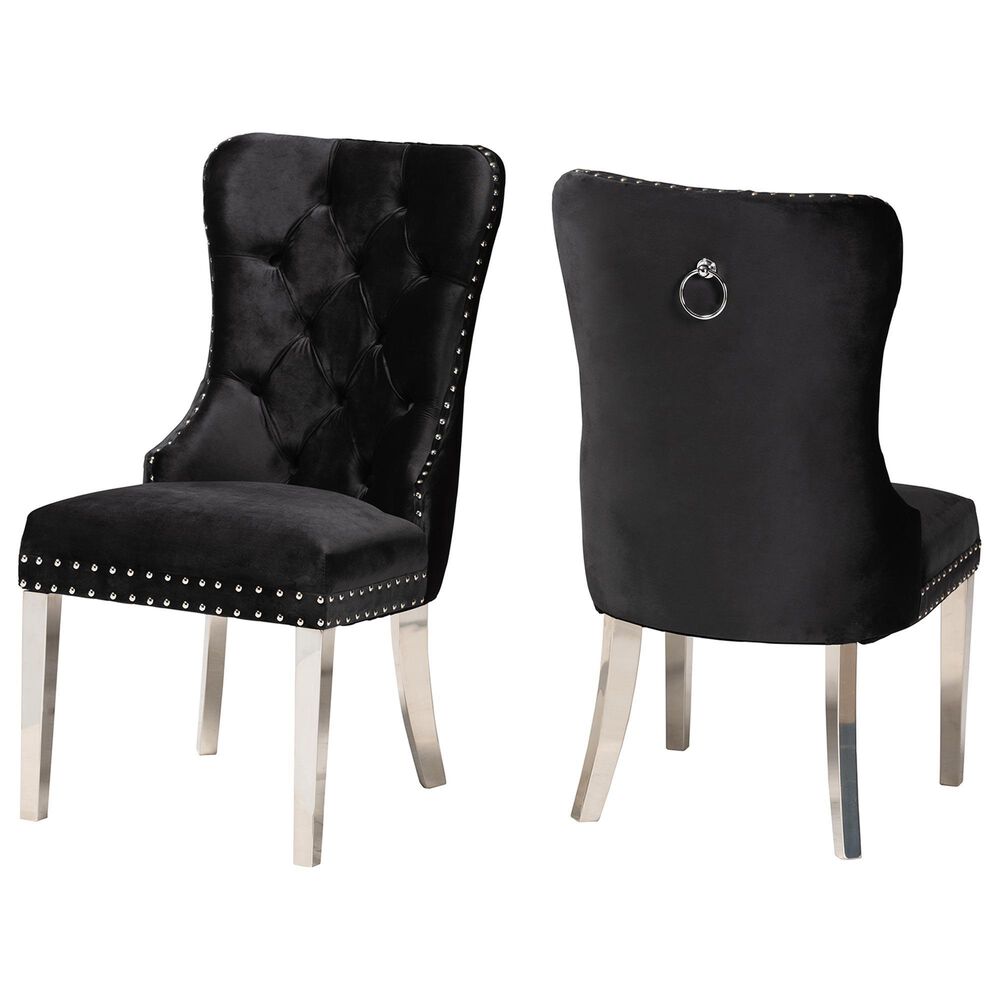 Baxton Studio Honora Side Chair with Black Velvet in Silver (Set of 2), , large