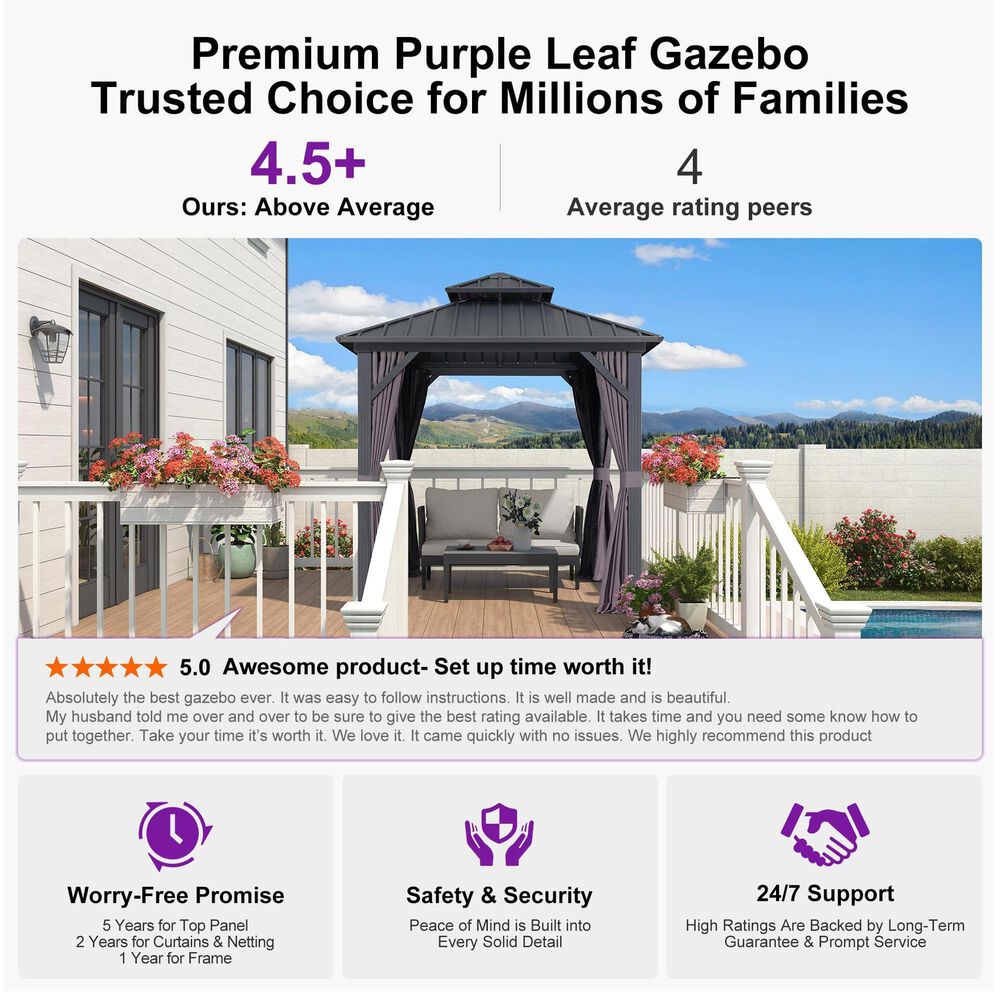 HOMLUX 8' x 8' Outdoor Hardtop Gazebo with Galvanised Steel Roof, Netting, and Curtains in Grey, , large