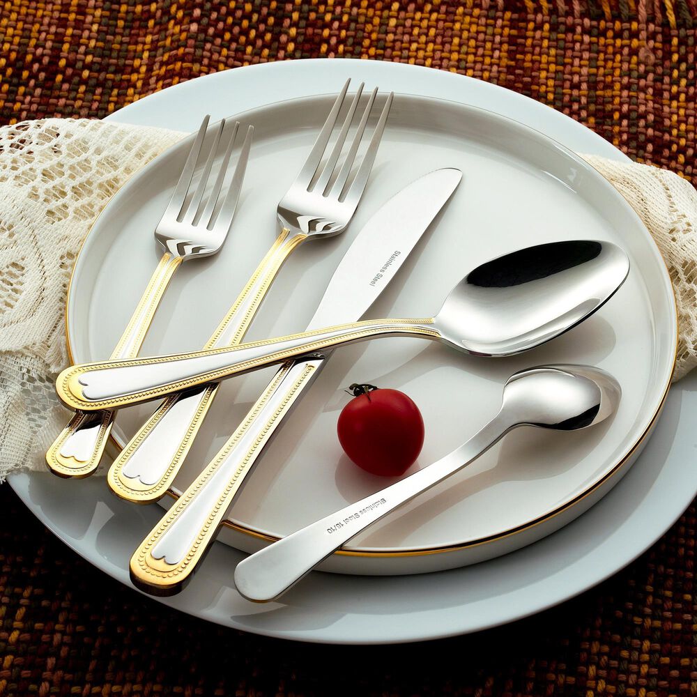 Gifts Plus 20-Piece Atrani Flatware Set with Gold Trimmed in Stainless Steel, , large