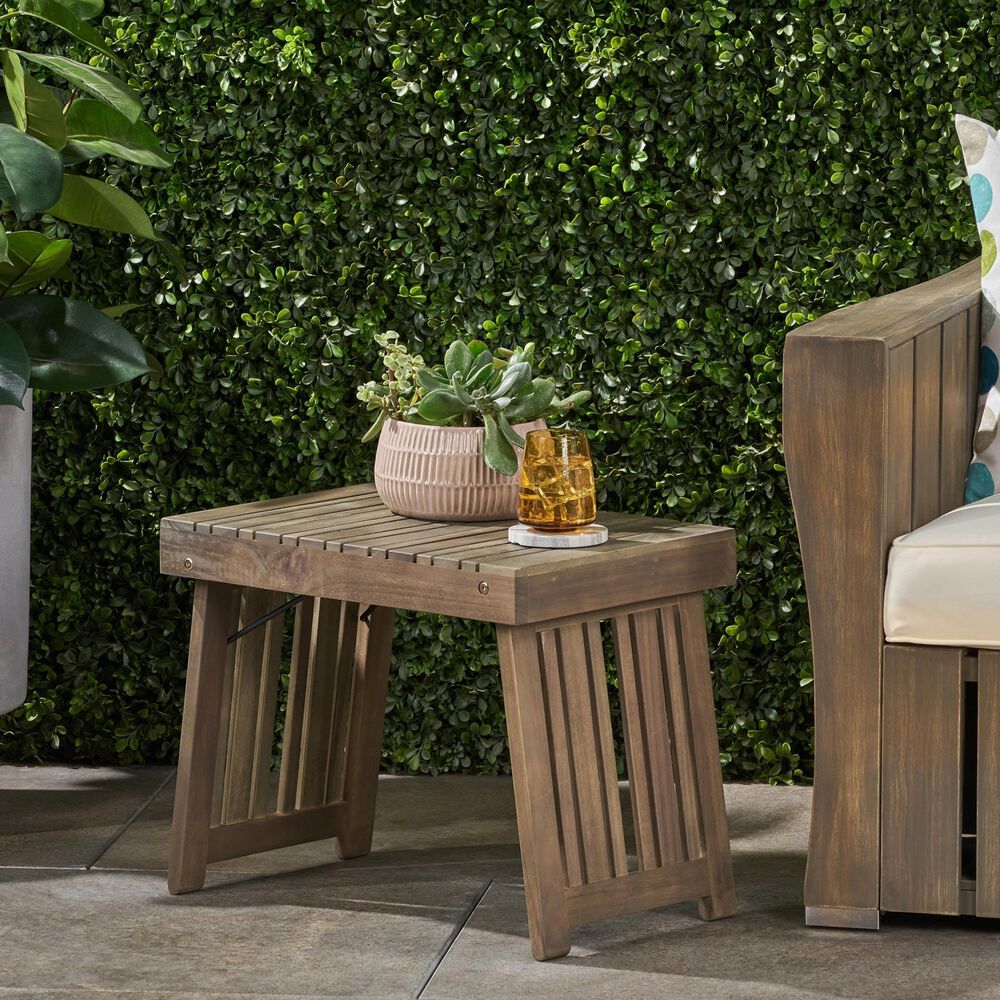 Hearth and Haven Kyoto Outdoor Folding Side Table with Slatted Top in Grey, , large