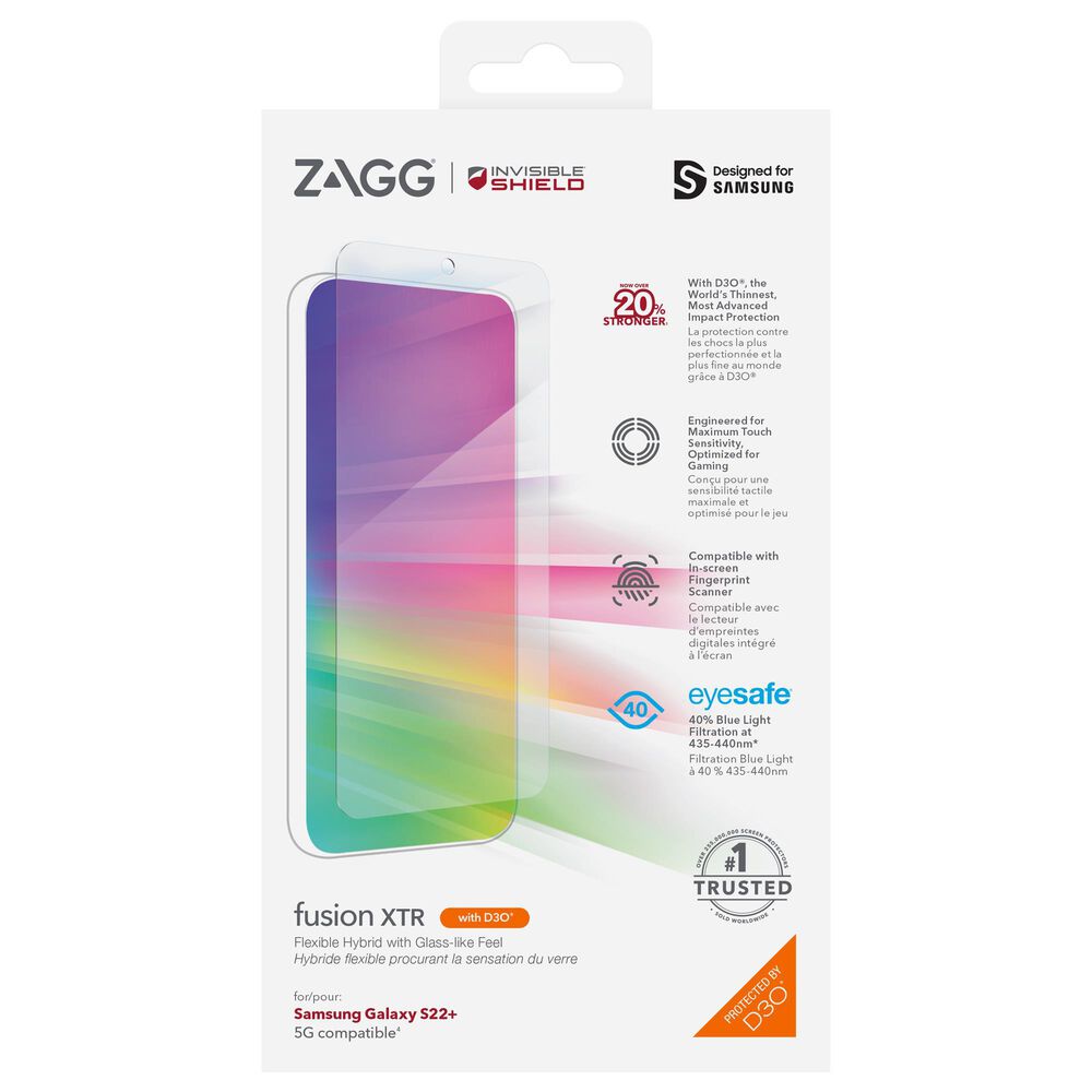 Zagg InvisibleShield GlassFusion XTR D3O Screen Protector for Samsung Galaxy S22 Plus in Clear, , large