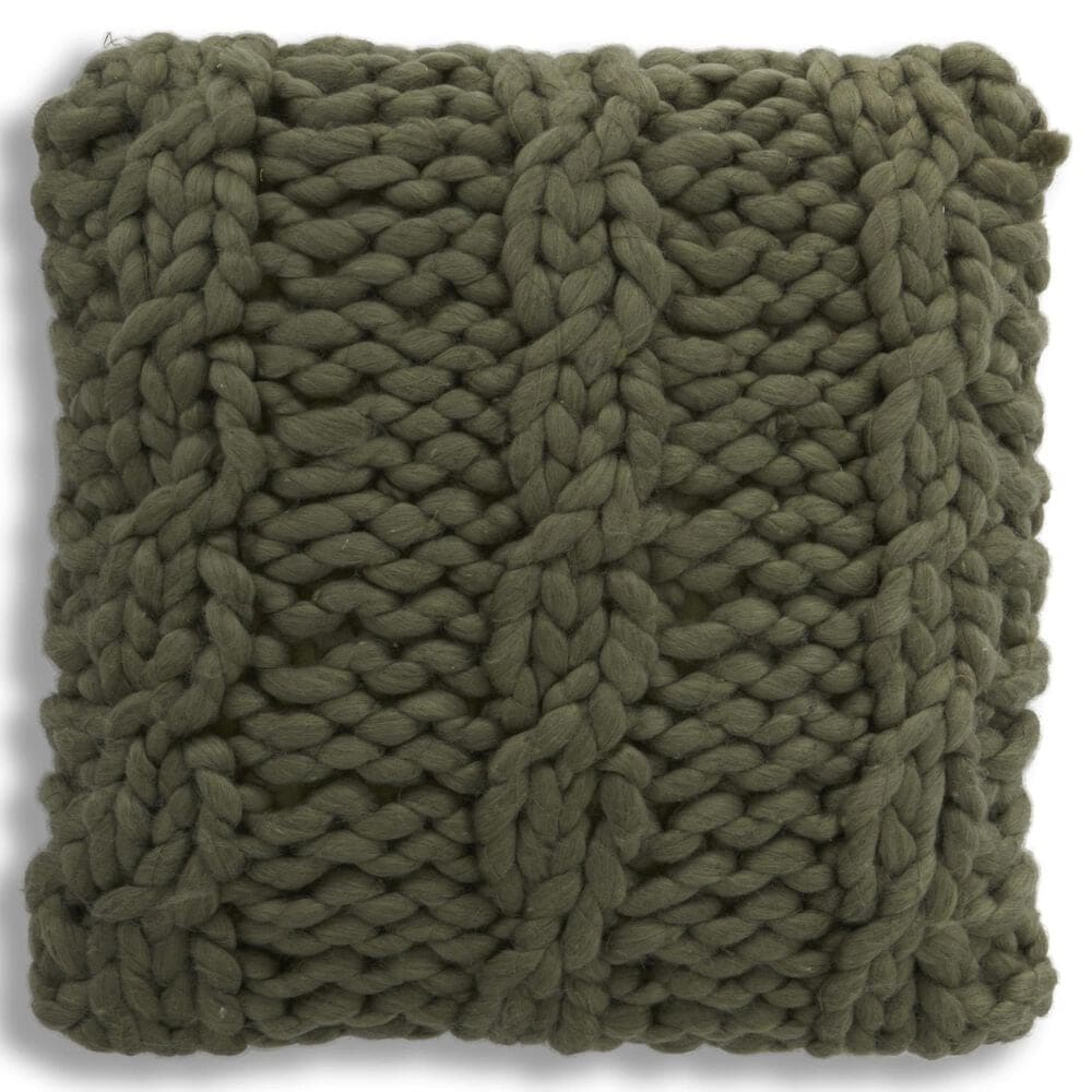 K & K Interiors 20" Square Hand Knit Braided Throw Pillow in Green, , large