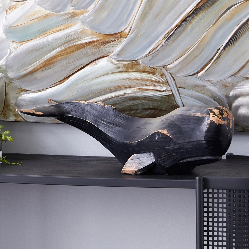 Maple and Jade 7&quot; x 24&quot; Whale Sculpture in Distressed Black, , large